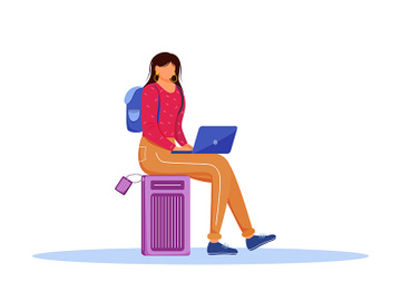 Using laptop during trip flat vector illustration preview picture