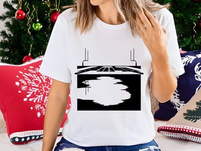 Black and white image of a football field with goalposts and a reflective surface