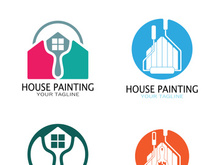 logo icon illustration house paint with a blend of brushes and rollers for house wall paint design, minimalist house, painting, interior, building, property business, wallpaper, vector concept