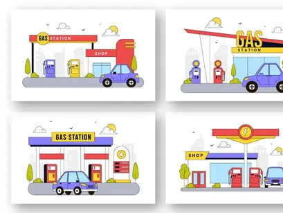 10 Gas Station Vector Illustration