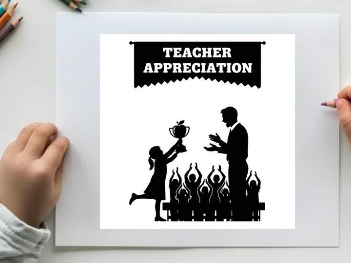 Teacher appreciation silhouette graphic with student and trophy