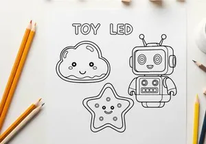 Cute toy LED robot and stars vector illustration flat design