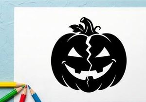Black Halloween Pumpkin with Carved Jack-o'-Lantern Face