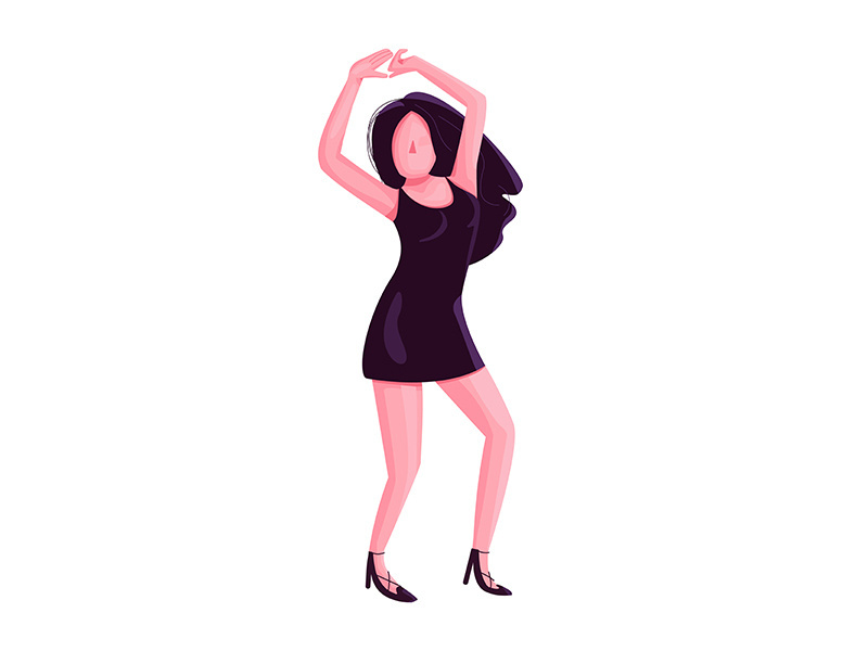 Girl dancing in club flat color vector faceless character