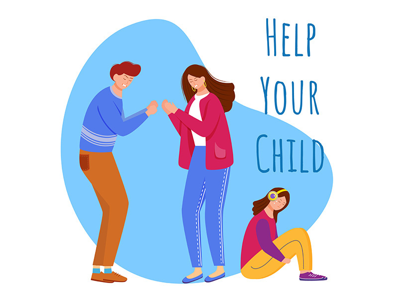 Help your child flat poster vector template