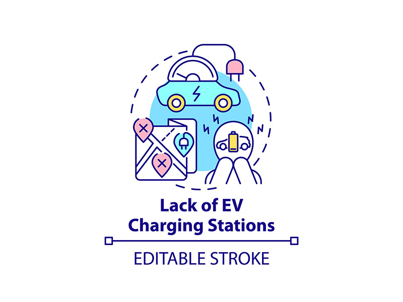 Charging stations EV lack concept icon.