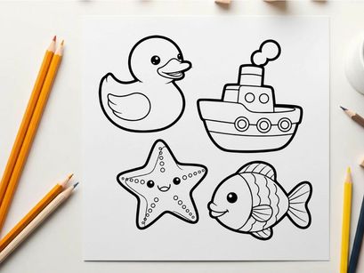 Cute sea animals set flat design vector illustration
