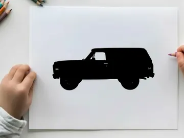 Silhouette of a black suv vehicle against a white background preview picture