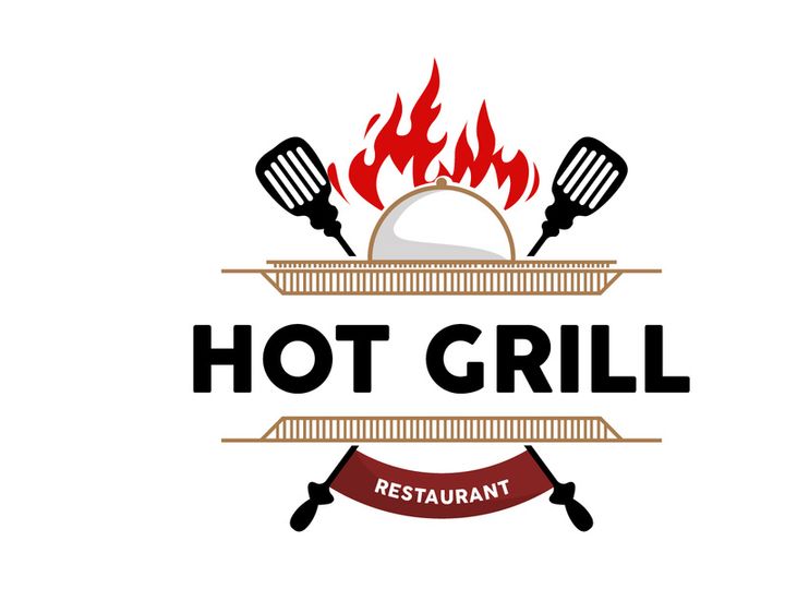 Barbeque Logo, Hot Grill Design With Fire And Spatula