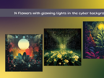 Flowers with glowing lights in the cyber background preview picture