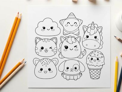 Cute animal faces flat design vector illustration set