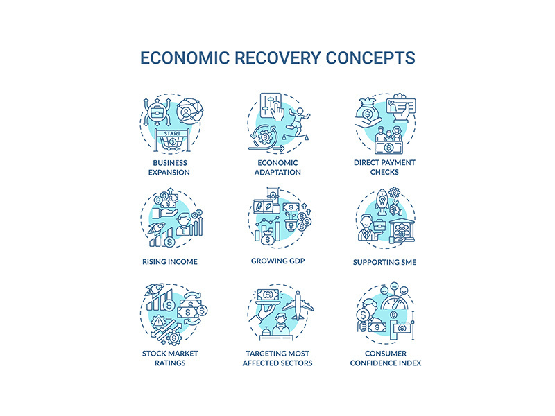Economic recovery concept icons set