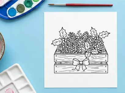 Hand-drawn Christmas cross niche illustration with snowflake floral pattern and festive greenery