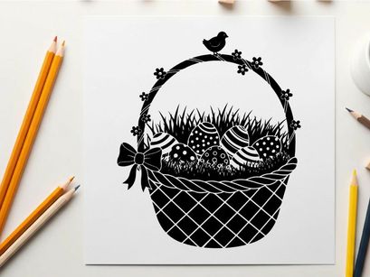 Patriotic easter basket silhouette with american flags and floral accents