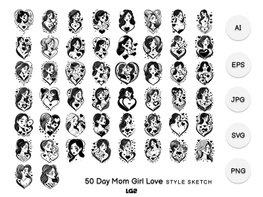 Day Mom Girl Love Element Draw Black preview picture
