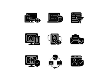 Internet surveillance black glyph icons set on white space preview picture