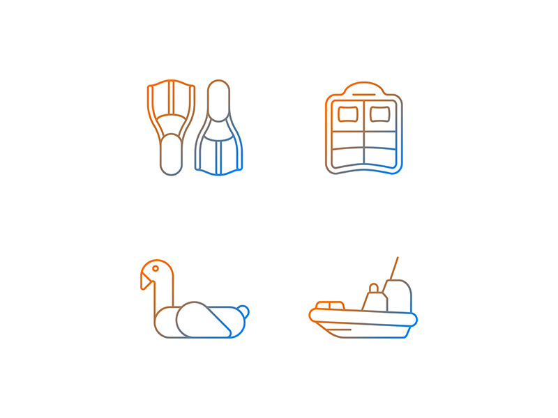 Summer vacations gradient linear vector icons set