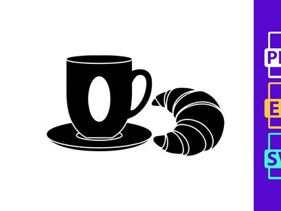 Coffee Cup and Croissant Breakfast Icon