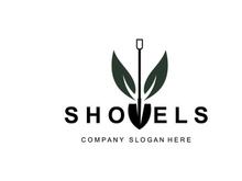 Shovel Logo Design, Construction Worker Tool Illustration Vector, Building Construction Icon