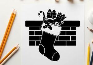 Christmas stocking silhouette hanging by the chimney with care