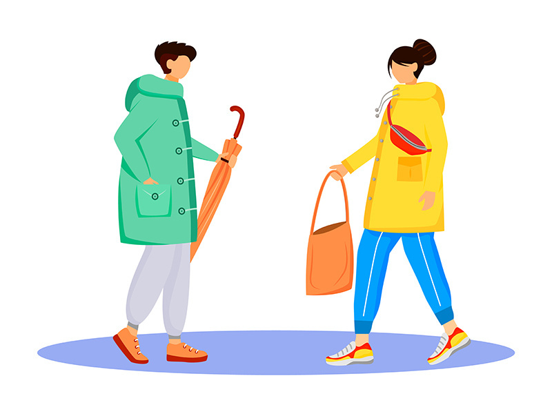 People in raincoats flat color vector faceless characters