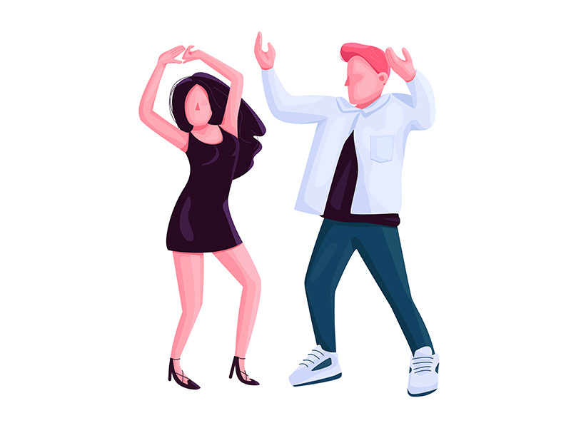 Man and woman couple dancing together flat color vector faceless character