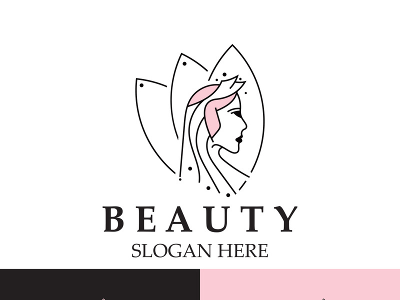 Woman Beauty care logo. fresh Nature beauty face saloon and spa design flat vector
