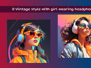 Vintage style with woman wearing headphone preview picture