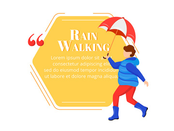 Rain walking flat color vector character quote preview picture