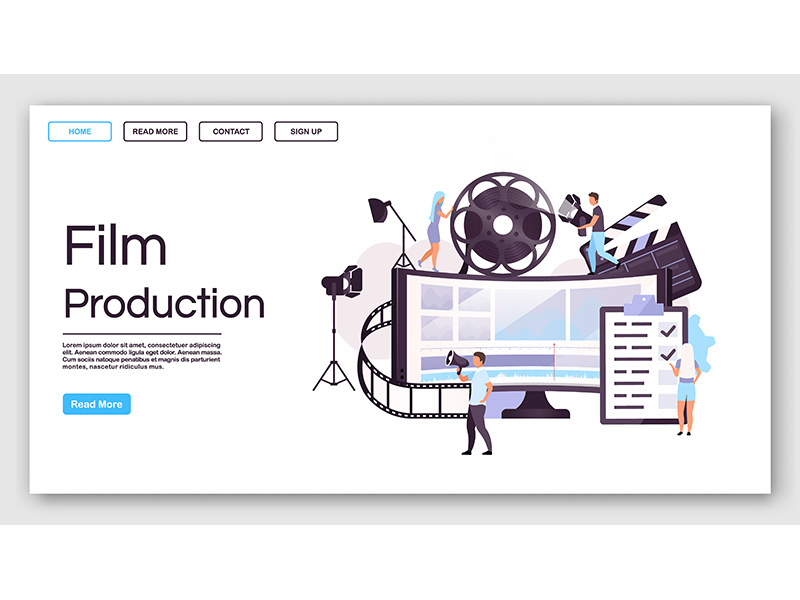 Film production landing page vector template