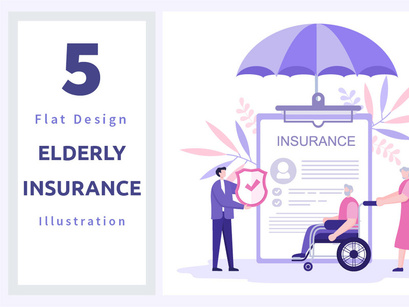 5 Elderly Insurance Flat Design Illustration
