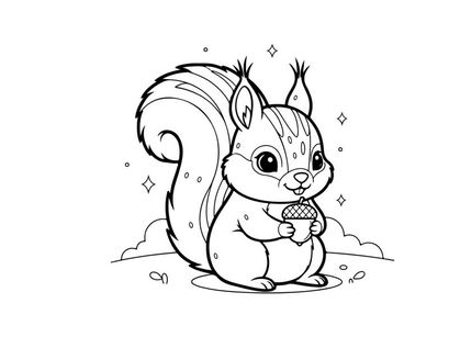 Cute squirrel eating acorn flat design vector illustration