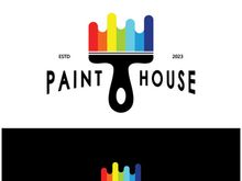 logo icon illustration house paint with a blend of brushes and rollers for house wall paint design, minimalist house, painting, interior, building, property business, wallpaper, vector concept