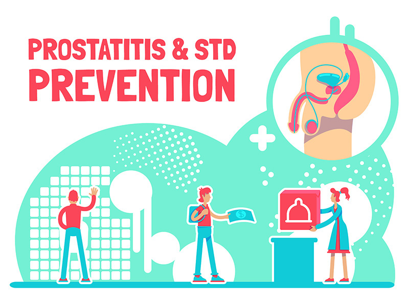 Prostatitis and STD prevention poster flat vector template