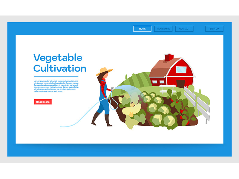 Vegetable cultivation landing page vector template