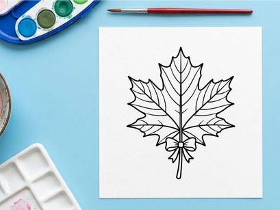Cozy autumn scene with a maple leaf illustration. Warm, inviting mood for seasonal design projects.
