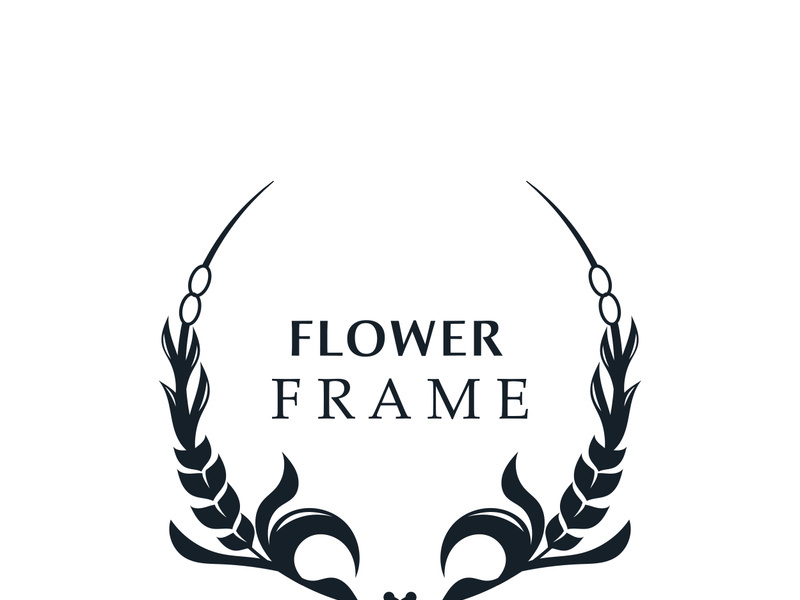 Floral frame flower round shape emblem logotype isolated on white background, leaves luxury linear logo circle style boutique