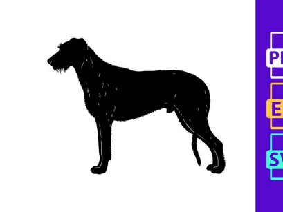 Black dog silhouette standing side view isolated minimalist art