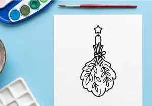 Hand-drawn Halloween mistletoe with golden star ornament. Spooky holiday kissing sprig illustration for festive decor and greeting cards.