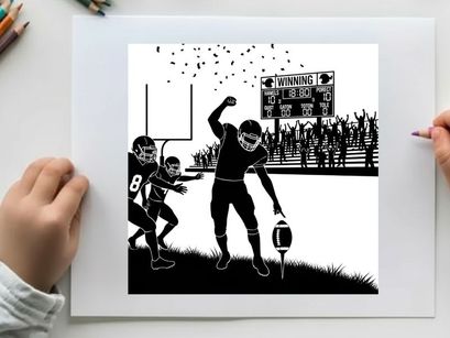 Silhouette of a football player celebrating a touchdown with confetti