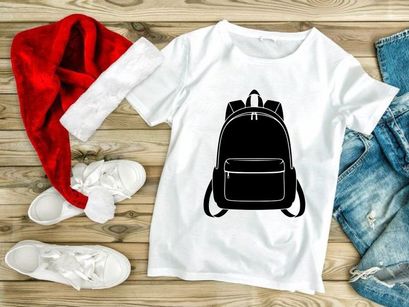 Front View of a Modern Backpack with a Zippered Front Pocket and Straps, Symbolizing School, Travel, and Outdoor Adventures. Black and White Vector.