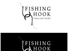 fishing hook logo design, fishing bait, fishing shop, tournament, angler, fishing community