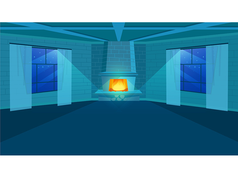 Fireplace in room flat vector illustration
