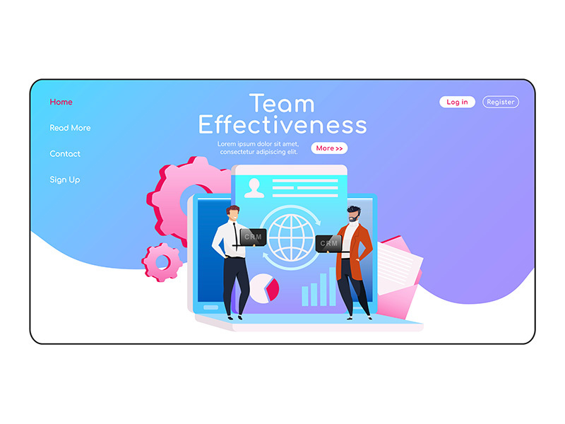 Team effectiveness landing page flat color vector template