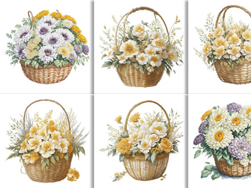 Watercolor Floral Flower Basket Design preview picture