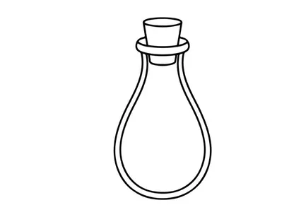 Empty glass laboratory bottle with stopper isolated on white. Minimalist scientific container for chemistry experiments and medical research.