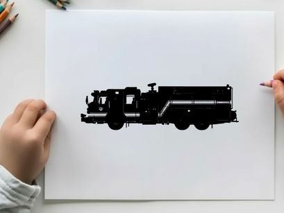 Silhouette of a large fire truck with a tanker