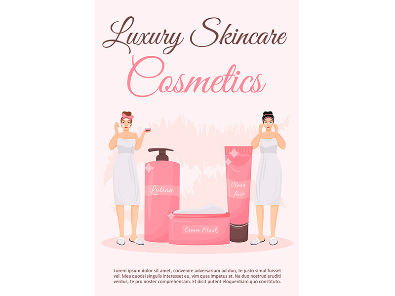 Luxury skincare cosmetics poster flat vector template