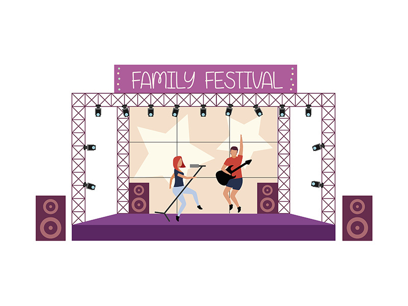 Family music festival flat concept vector illustration