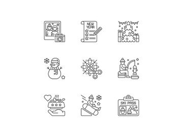 Festive holiday linear icons set preview picture